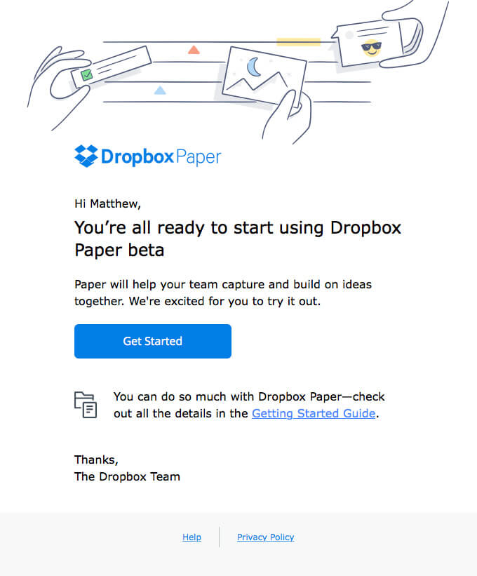 Dropbox Email Example - Short and Concise Email Copy