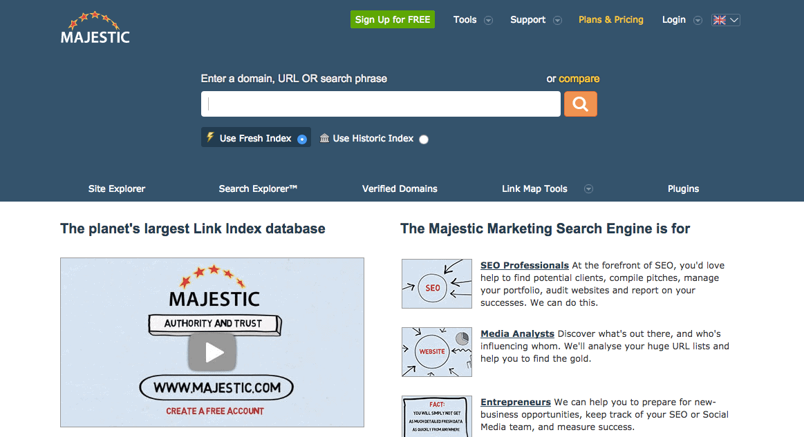 Yet another backlink checker tool which has a good reputation among SEO professionals. MajesticSEO charges you half of what Ahrefs charges for their basic plan.