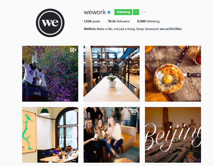 Best Brands on Instagram - WeWork's Instagram Feed