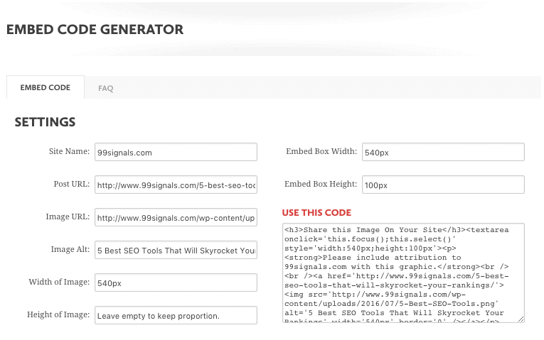 Siege Media Embed Code Generator - Backlinks di alta qualità