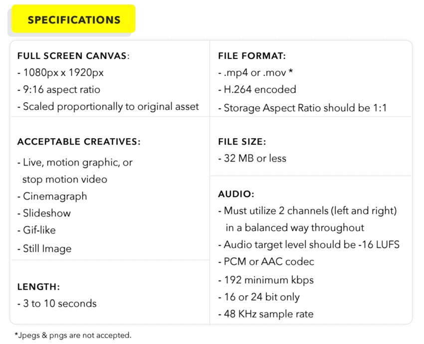 Snapchat Advertising - Specifications