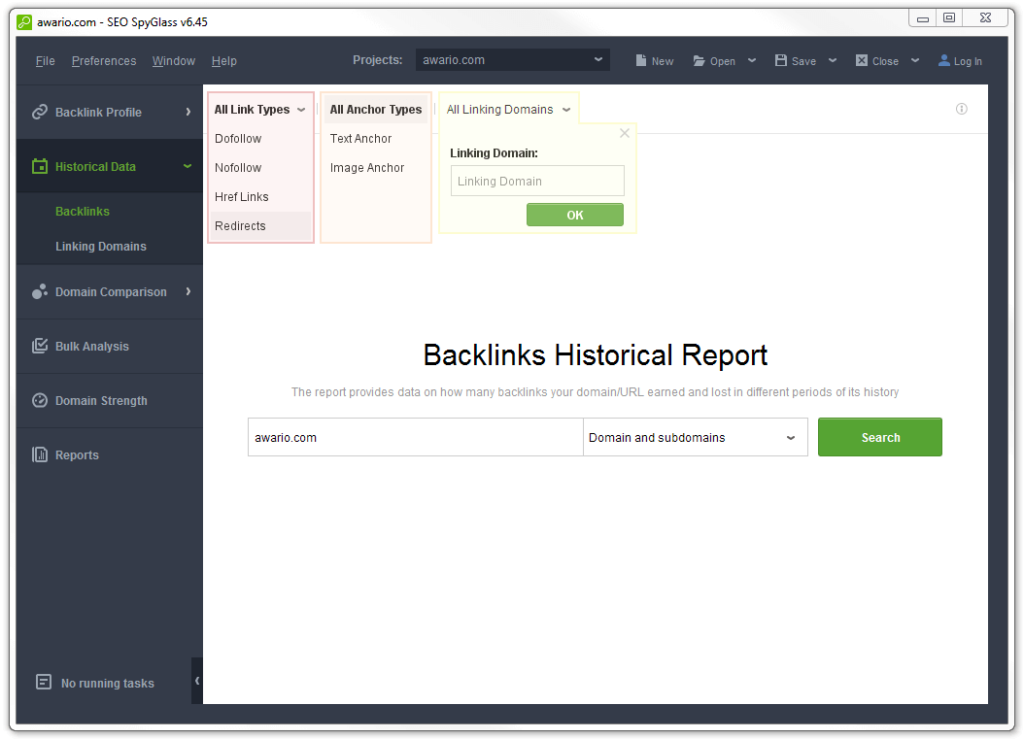 SEO PowerSuite - Backlinks Historical Report