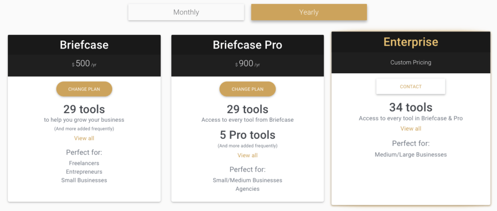 Briefcase Yearly Pricing Plans