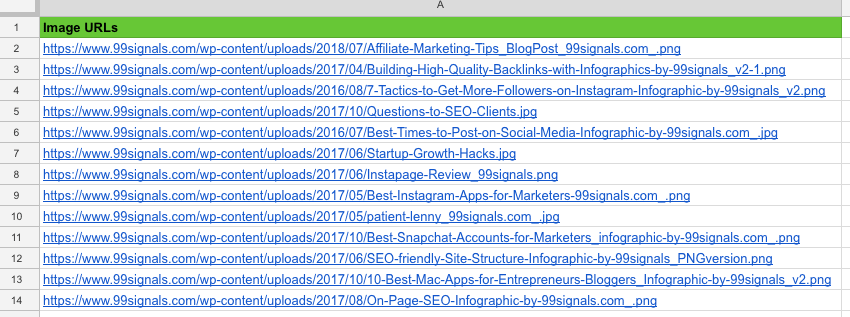 Image URLs - Google Sheet