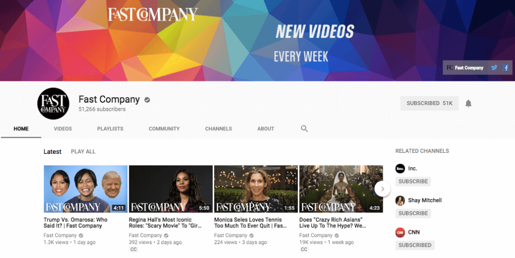 Fast Company on YouTube - Best YouTube Channels for Entrepreneurs
