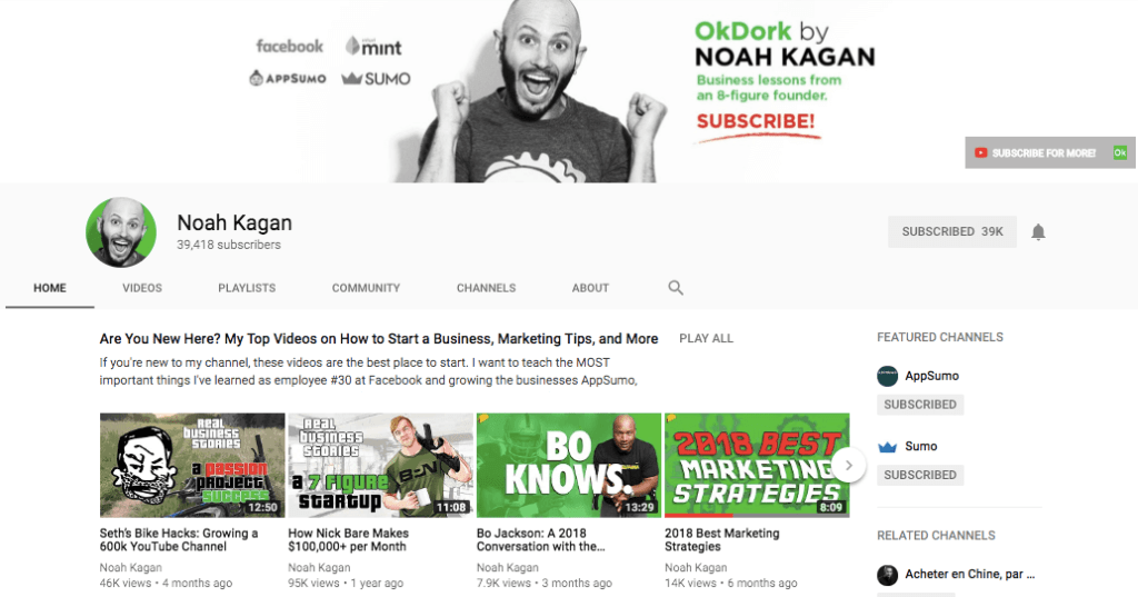 Noah Kagan's Channel on YouTube