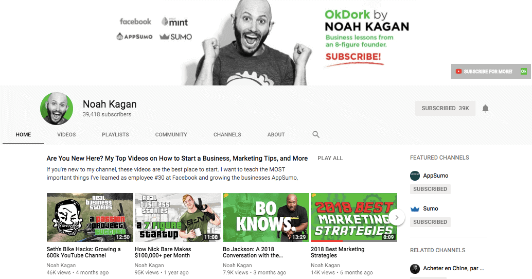 Noah Kagan on YouTube