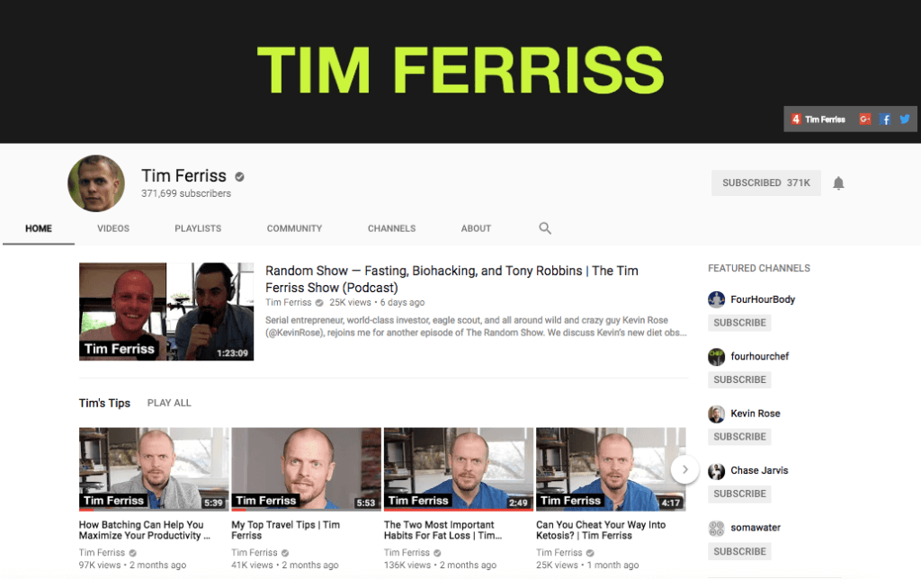 Tim Ferriss - YouTube Channel