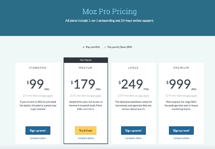 Moz Pro Pricing Plans