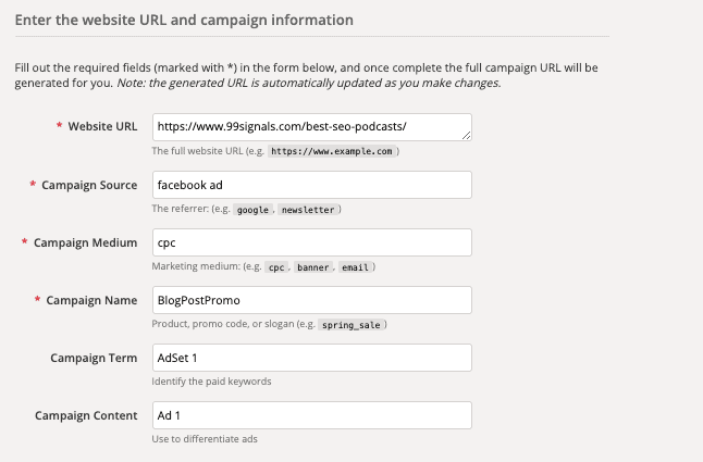 Campaign URL Builder - Modulo completo