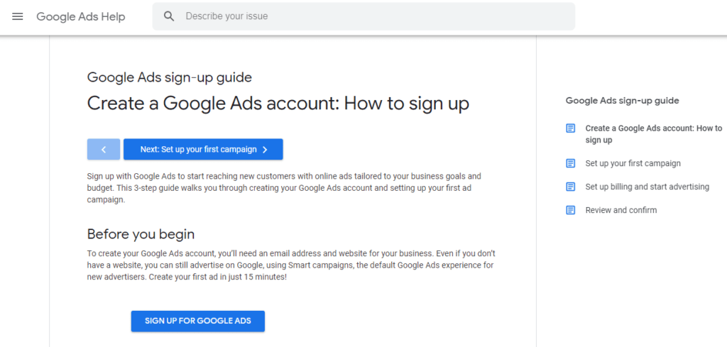 Google Ads Account Creation