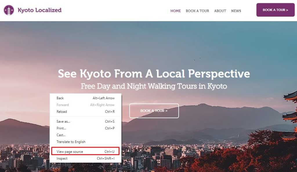 Home page localizzata di Kyoto