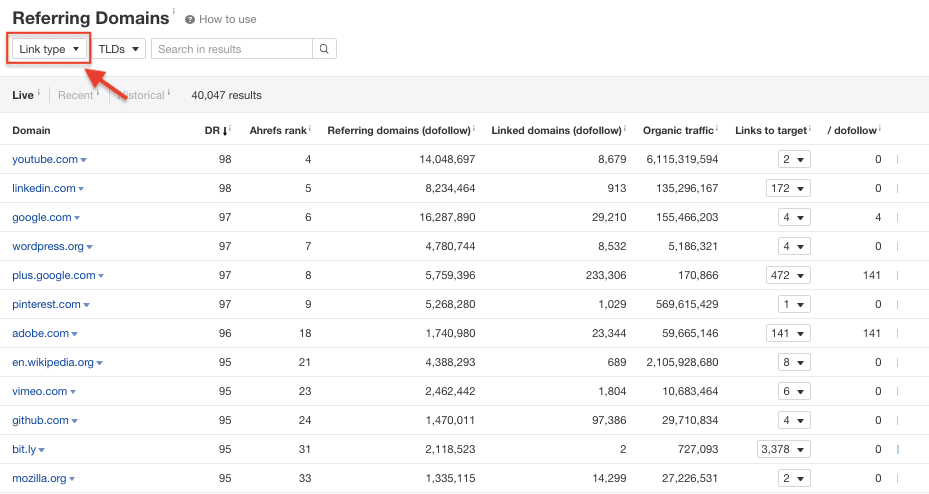 Referring Domains Report - Ahrefs