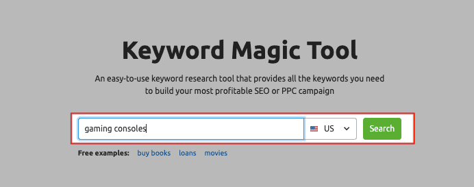 SEMrush Keyword Magic Tool - Search Box