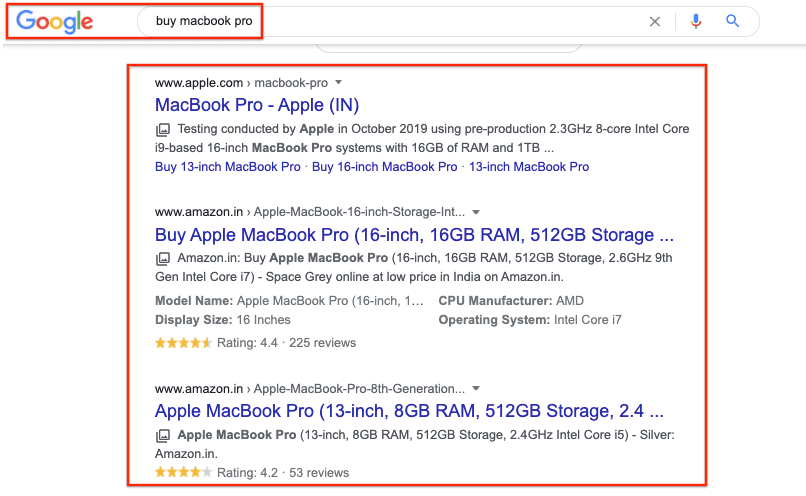 Transactional search intent - MacBook Pro