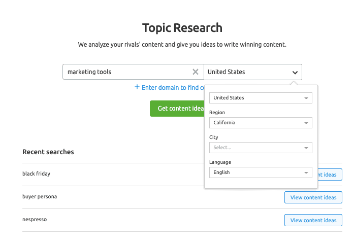 Semrush Topic Research Tool