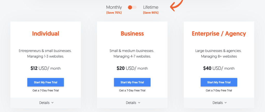 Ubersuggest - Pricing Plans (Monthly)