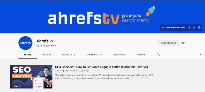 Ahrefs YouTube Channel - Best Marketing YouTube Channels