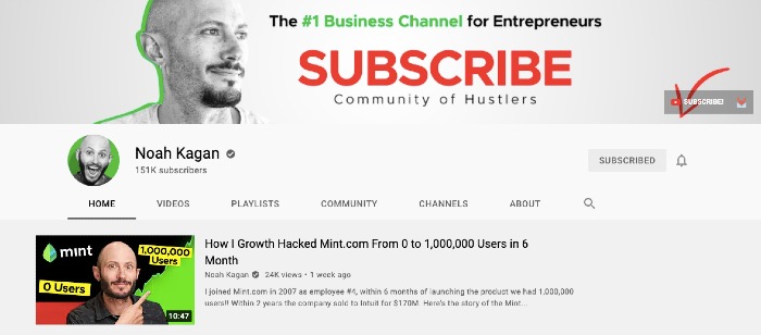 Noah Kagan's YouTube Channel - Best YouTube Channels for Marketers