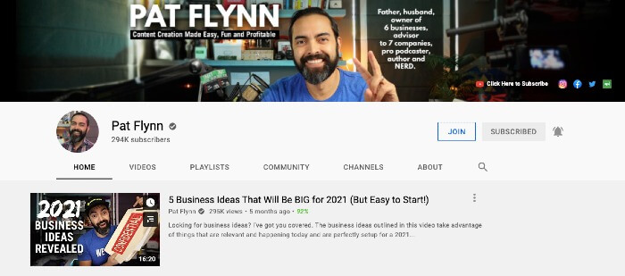 Pat Flynn's YouTube Channel - Best Marketing YouTube Channels