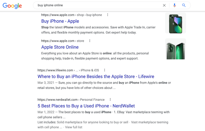 Search Intent Example - iPhone