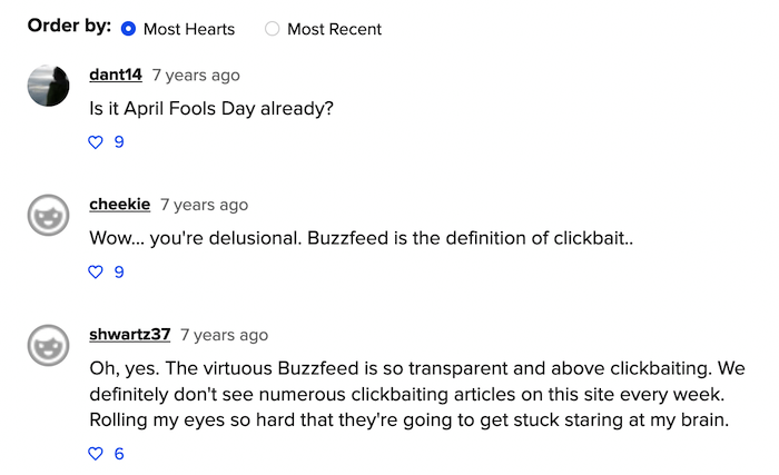 Buzzfeed Comments on Clickbait