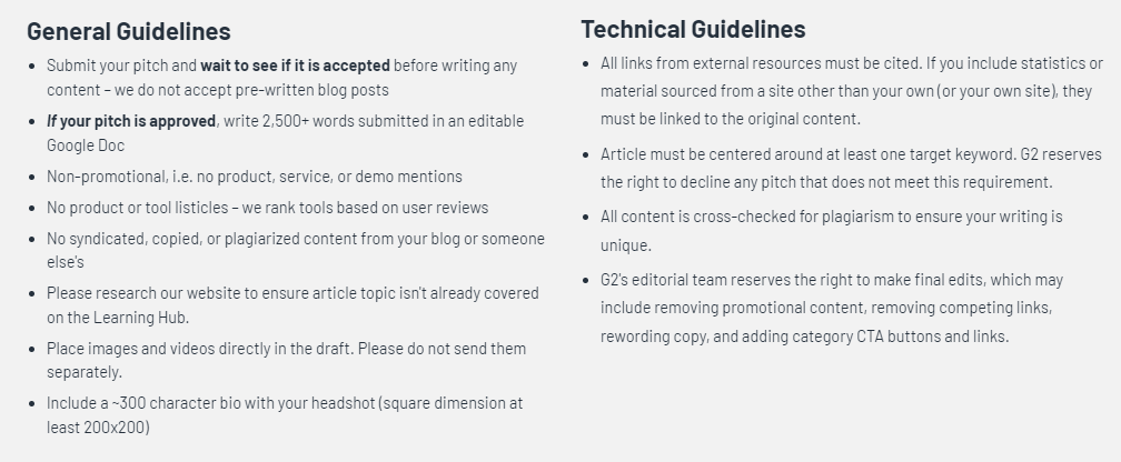 G2 Learning Editorial Guidelines