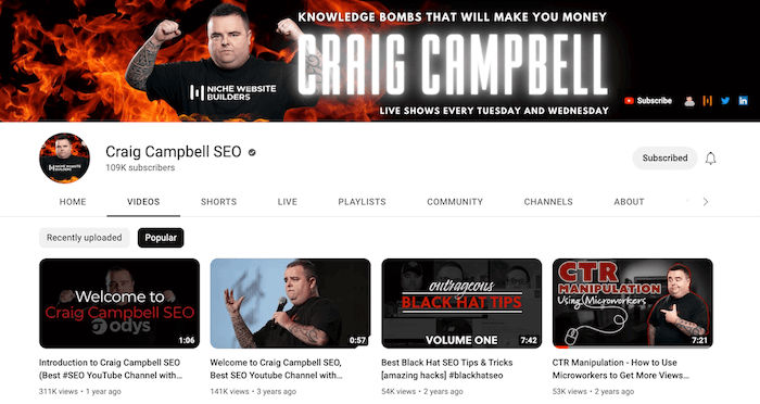 Craig Campbell - SEO YouTube Channel