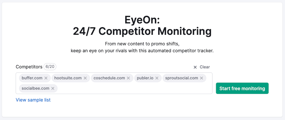 Semrush EyeOn - Monitoring List